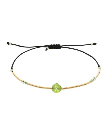 Bratara filata cu aur de 14K/20 si piatra de peridot, Verde/Auriu/Negru