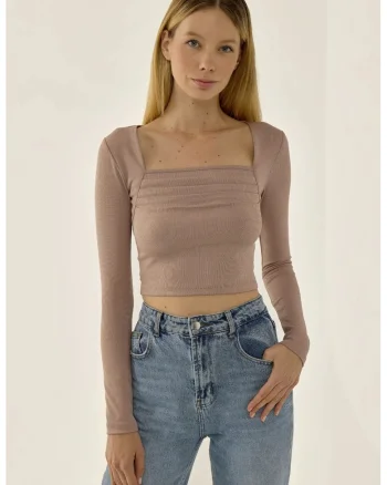 Bluza dama  cu volane bej, Natural