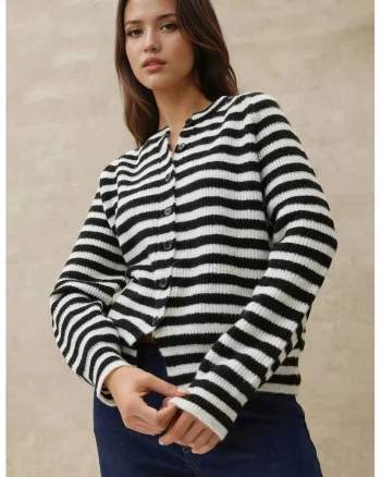 Cardigan  tricotat cu dungi, Multicolor