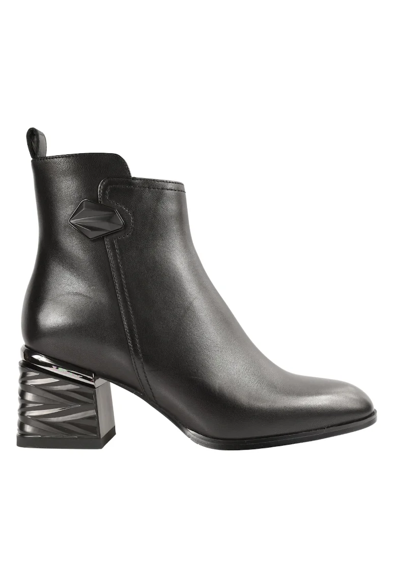 Ghete elegante, dama,  JY70027 negru, piele naturala, cu toc, Negru
