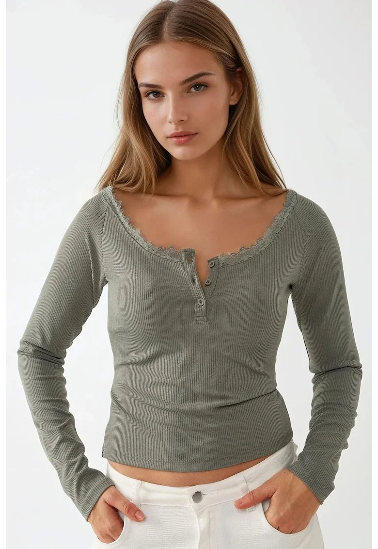 Top dama,  slim fit, verde, jerseu, Verde menta