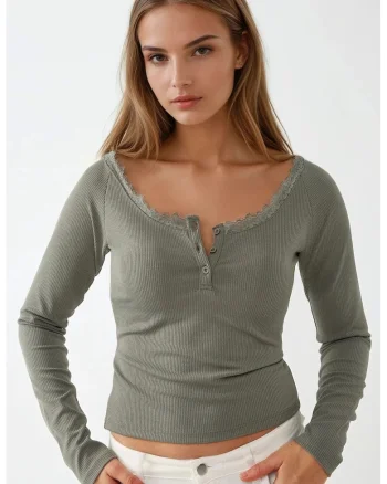 Top dama,  slim fit, verde, jerseu, Verde menta