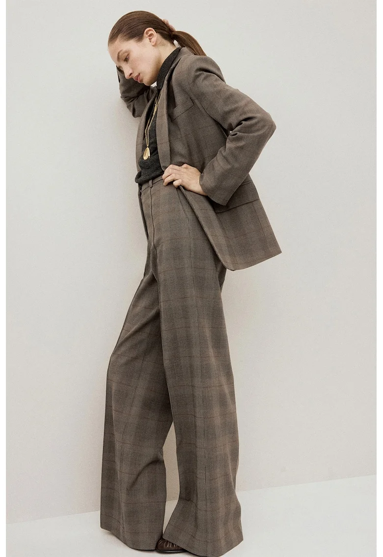 Pantaloni cu croiala ampla si talie medie, Maro camel