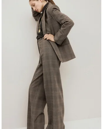 Pantaloni cu croiala ampla si talie medie, Maro camel