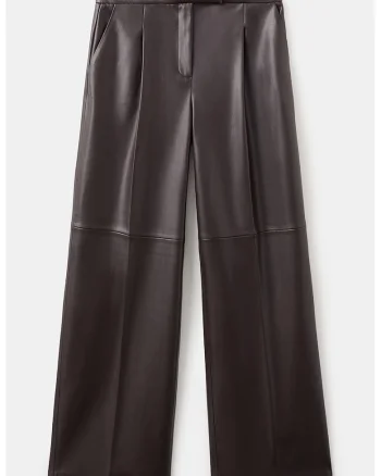 Pantaloni din piele ecologica cu croiala ampla, Maro inchis