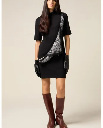 Rochie scurta cu maneci scurte, Negru/Gri deschis
