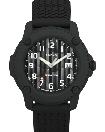 Ceas rotund cu curea din silicon Expedition North - 42 MM, Negru/Gri inchis
