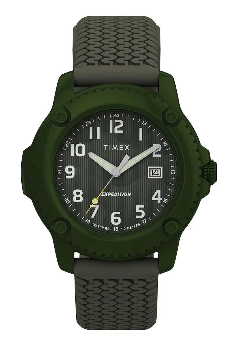 Ceas analog cu curea din silicon Expedition North - 42 MM, Kaki/Gri inchis