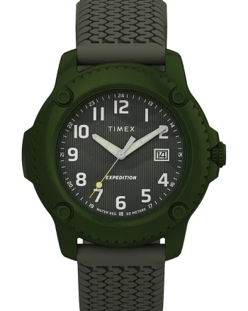 Ceas analog cu curea din silicon Expedition North - 42 MM, Kaki/Gri inchis