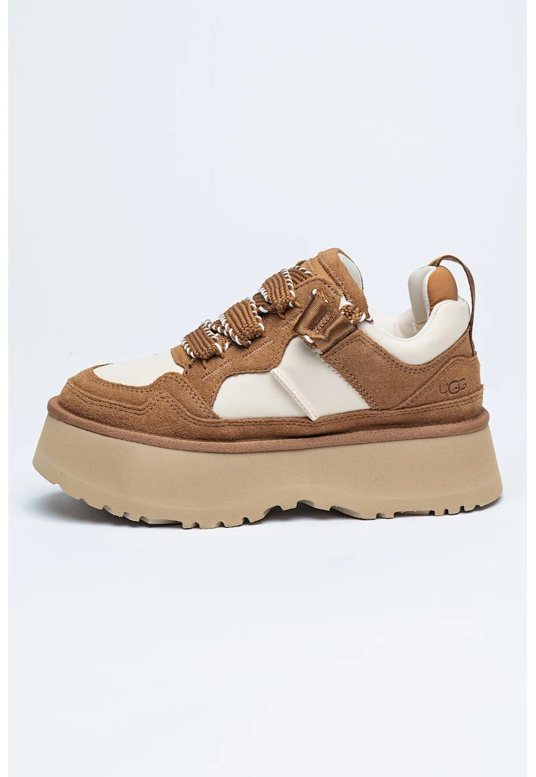Pantofi sport din piele intoarsa si material textil cu talpa demi-wedge Astromel, Alb/Maro