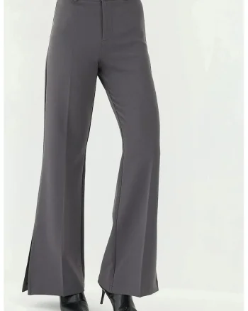 Pantaloni dama,  evazati cu talie inalta, gri, textil