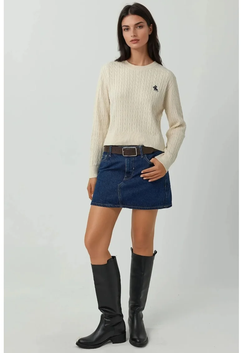 Pulover dama,  brodat cu model impletit, alb, tricot