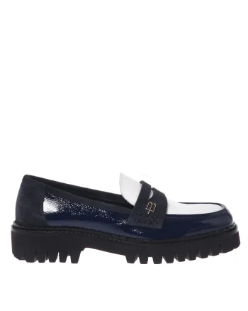 Pantofi loafer de piele cu garnitudi de piele intoarsa, Albastru