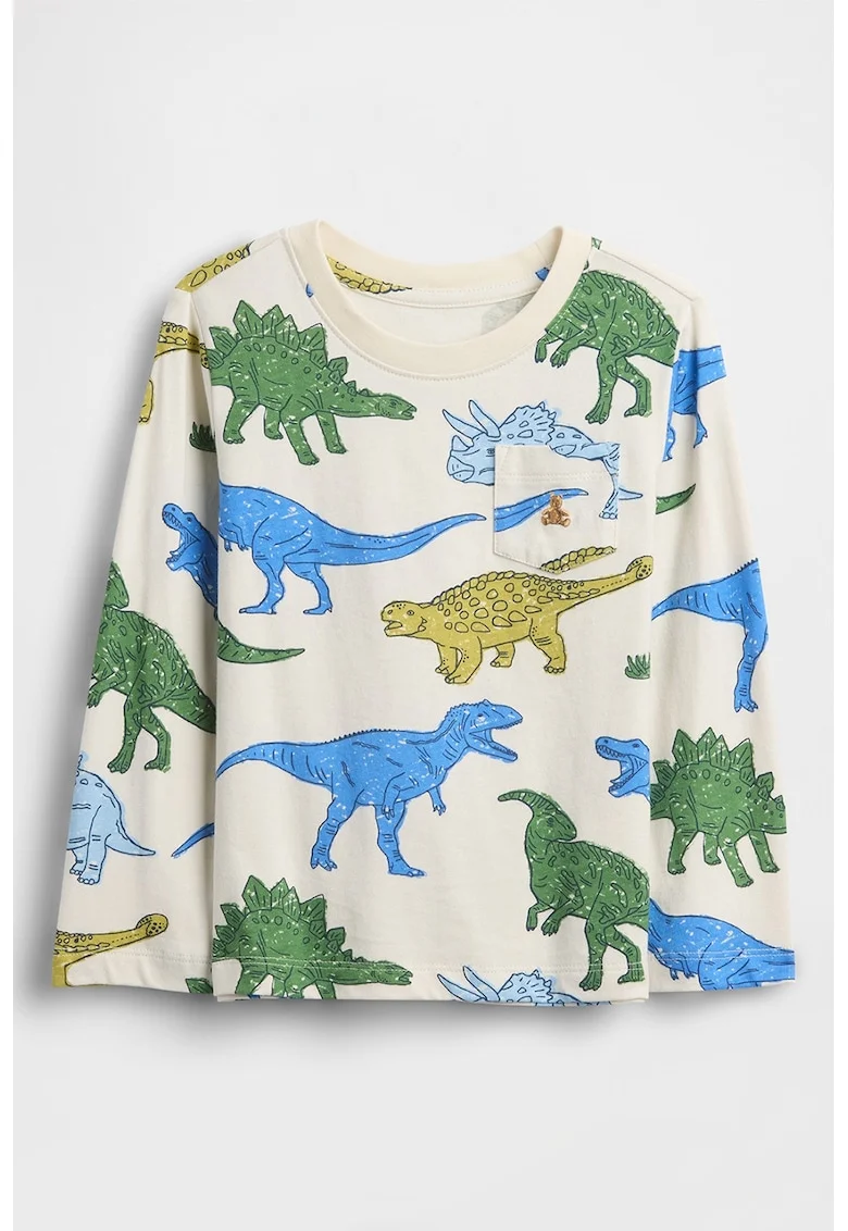 Bluza din bumbac cu imprimeu cu dinozaur, Verde/Albastru/Bej deschis