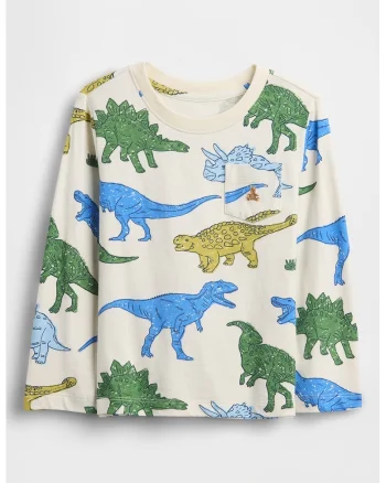 Bluza din bumbac cu imprimeu cu dinozaur, Verde/Albastru/Bej deschis