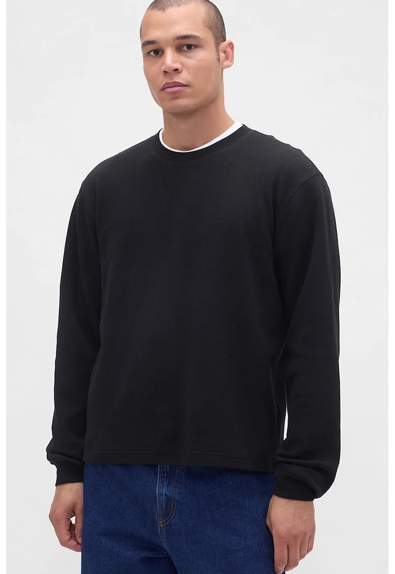 Bluza regular fit texturata, Negru