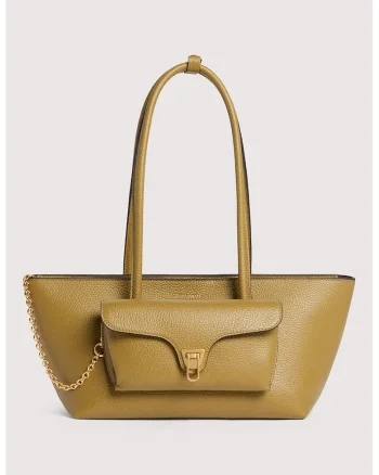 Geanta tote trapezoidala de piele Double Beat, Verde masliniu