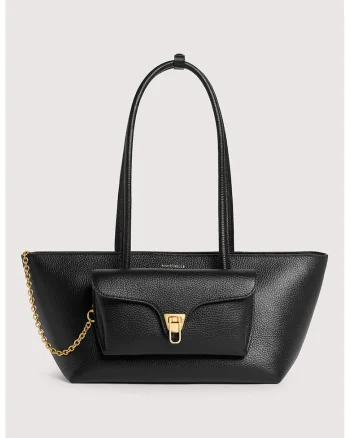 Geanta tote trapezoidala de piele Double Beat, Negru