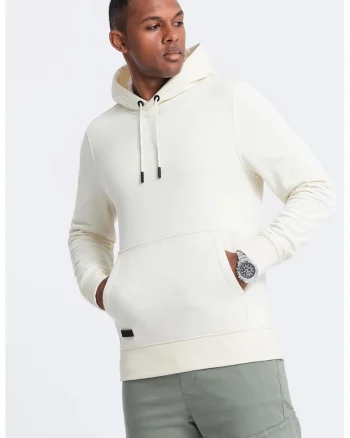 Hanorac de bumbac cu buzunar kangaroo, Crem