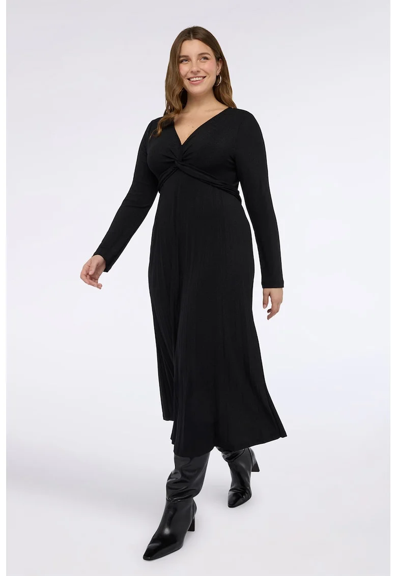Rochie cu maneca lunga si decolteu in V, Negru