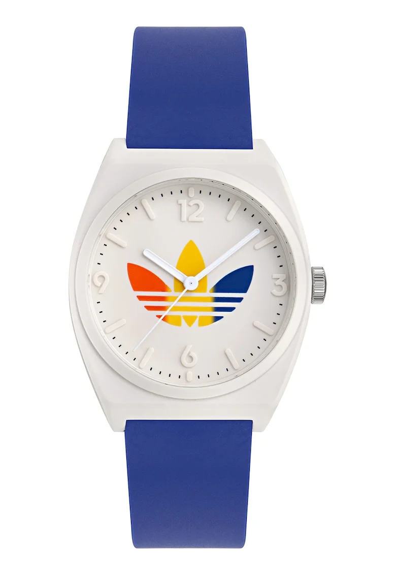Ceas quartz unisex cu curea din rasina, Argintiu/Albastru royal