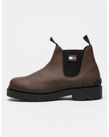Ghete Chelsea din piele cu logo, Maro inchis