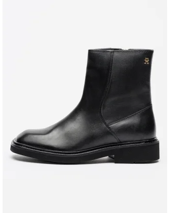 Ghete din piele cu varf patrat, Negru