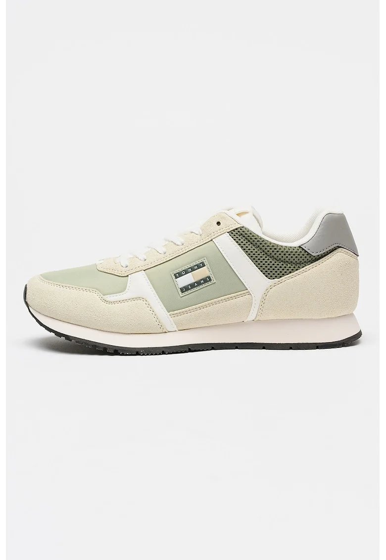 Pantofi sport cu insertii din material textil, Verde pal/Bej deschis