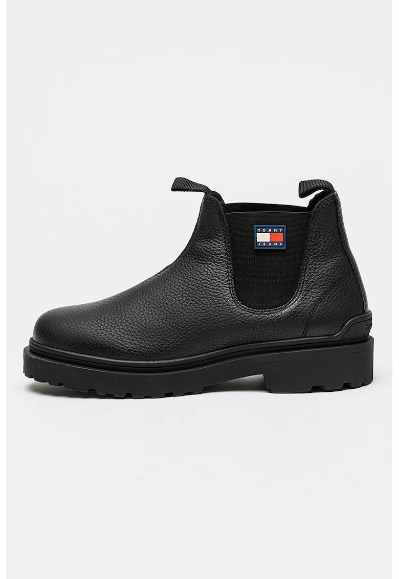 Ghete Chelsea din piele cu logo, Negru