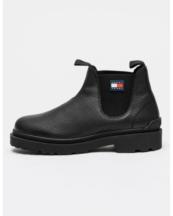 Ghete Chelsea din piele cu logo, Negru