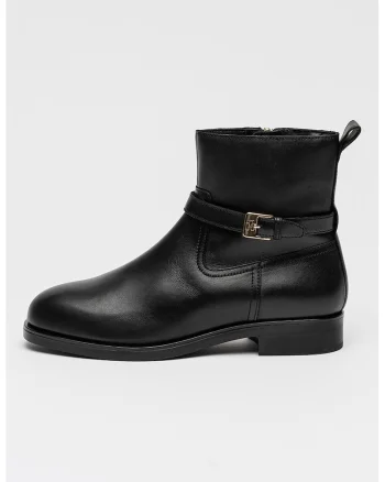 Ghete din piele cu bareta cu catarana decorativa, Negru