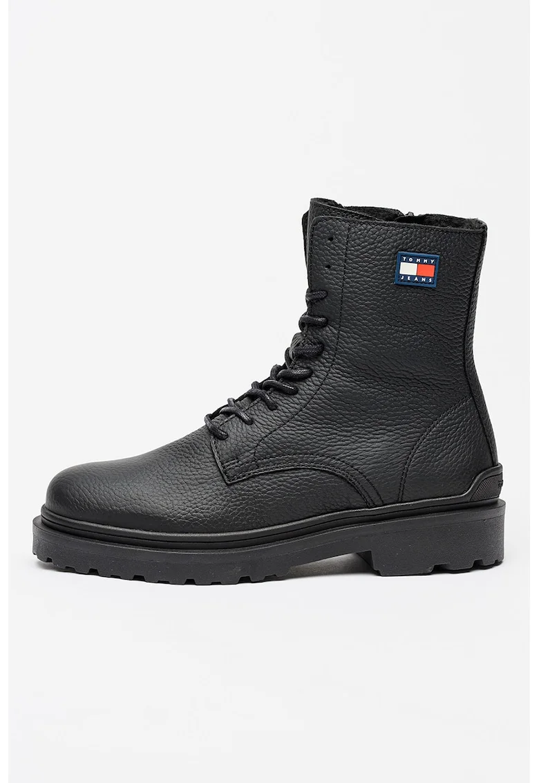 Bocanci din piele cu logo, Negru