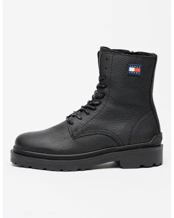 Bocanci din piele cu logo, Negru
