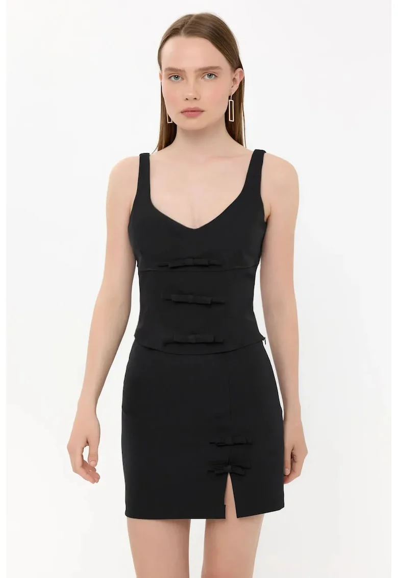 Fusta mini dama,  poliester, talie inalta, negru