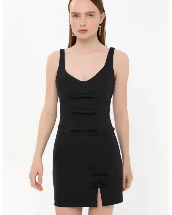 Fusta mini dama,  poliester, talie inalta, negru
