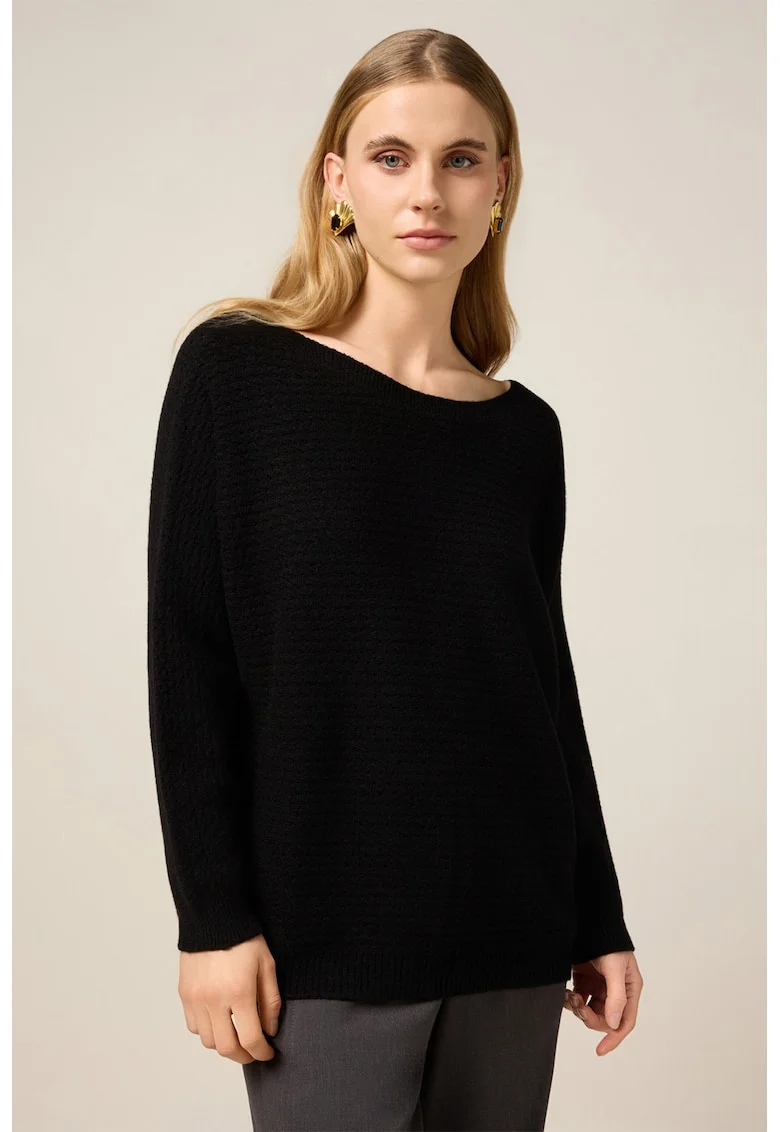 Pulover uni cu decolteu barcuta, Negru