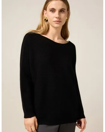 Pulover uni cu decolteu barcuta, Negru