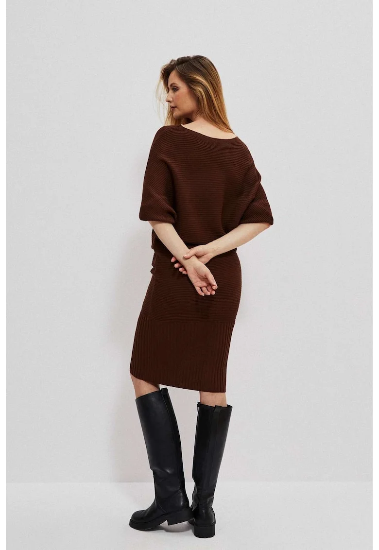 Rochie calduroasa  maneca 3/4, croi liber, maro, Maro inchis