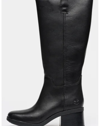 Cizme lungi de piele cu toc masiv Bellevaux Tall, Negru