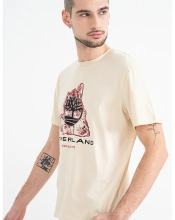 Tricou din bumbac cu logo Seasonal Tree, Rosu/Bej