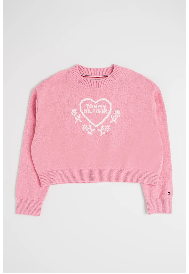 Pulover cu logo brodat, Roz deschis