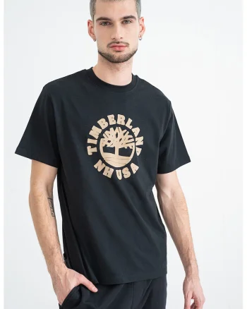 Tricou cu decolteu la baza gatului si logo texturat, Negru/Maro nisip