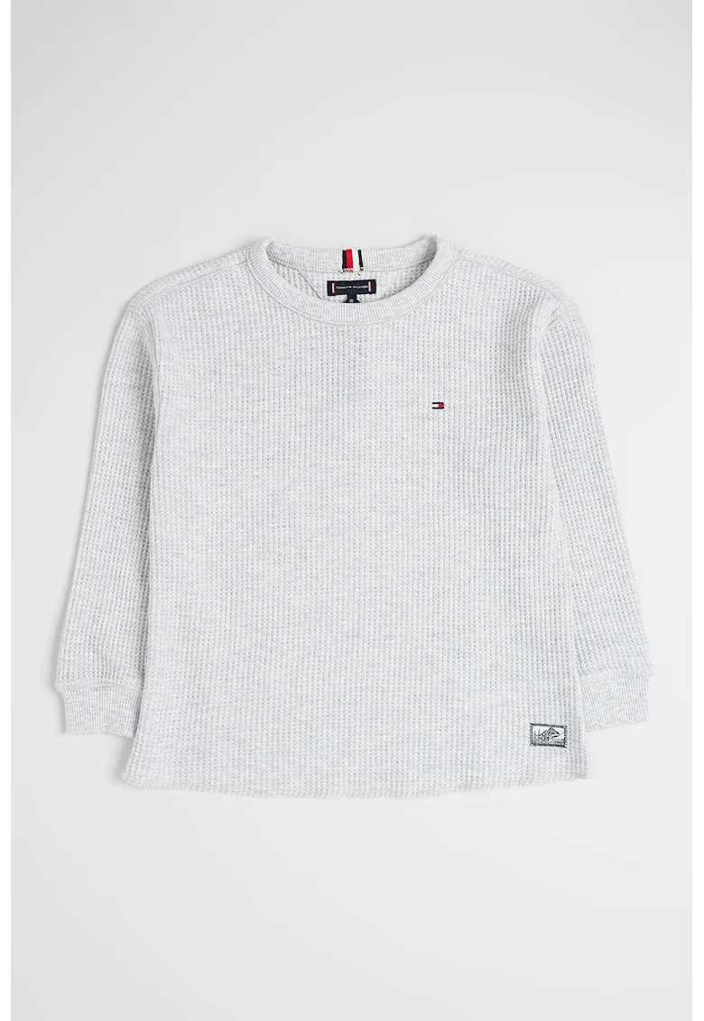 Bluza din amestec de bumbac organic cu model texturat, Alb