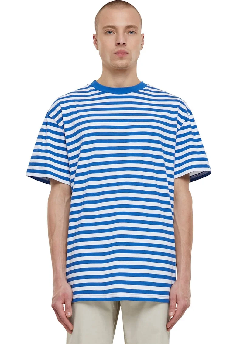 Tricou lejer cu model in dungi, Alb/Albastru royal