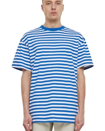 Tricou lejer cu model in dungi, Alb/Albastru royal