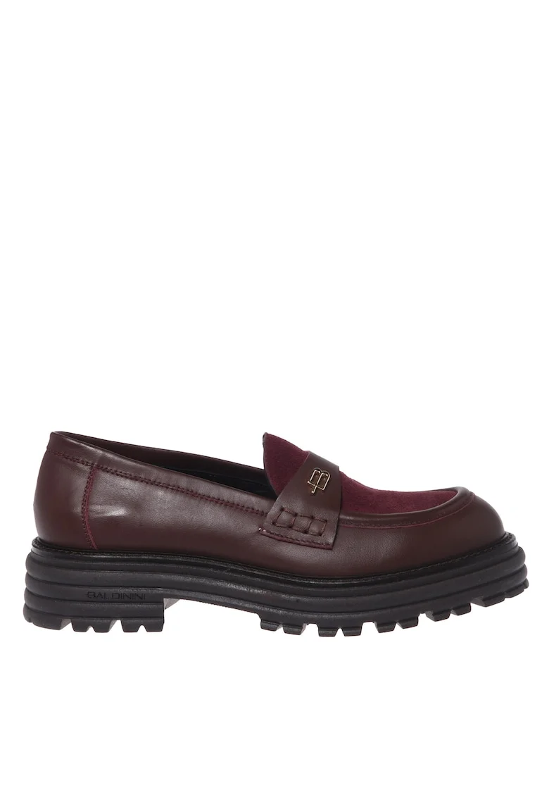 Pantofi loafer din piele si piele intoarsa cu aspect masiv, Visiniu