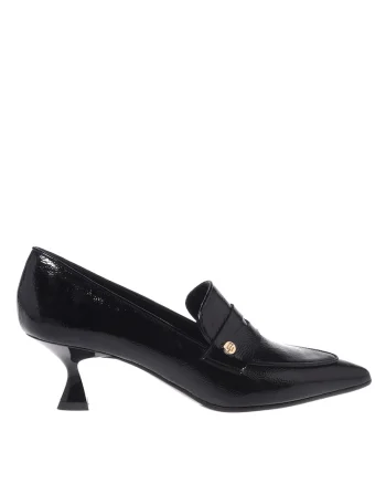 Pantofi loafer din piele lacuita cu toc kitten, Negru