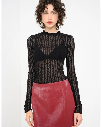 Bluza cu aspect semitransparent Iside, Negru/Transparent