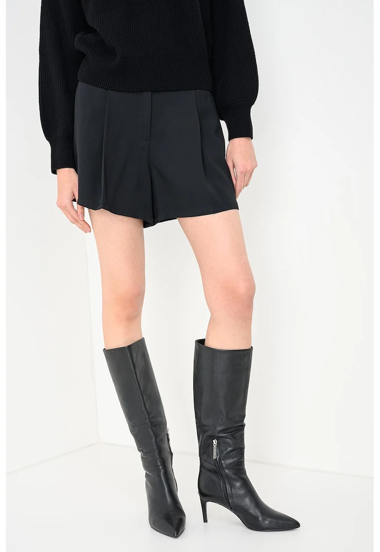 Fusta-pantalon din amestec de lana cu pliuri inversate Mister, Negru