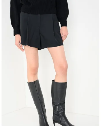 Fusta-pantalon din amestec de lana cu pliuri inversate Mister, Negru